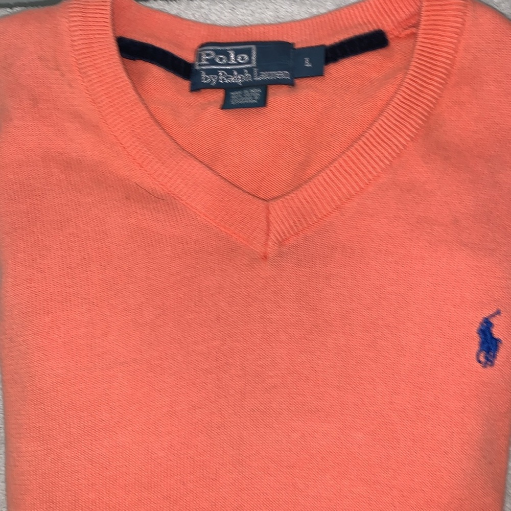 Polo by Ralph Lauren size large, 100%, cotton, V Neck men’s sweater, pink